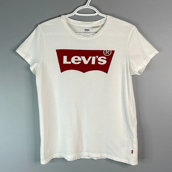 LEVIS White Red Tab Graphic Logo Crewneck T-Shirt Short Sleeve Cotton M - Picture 11 of 11